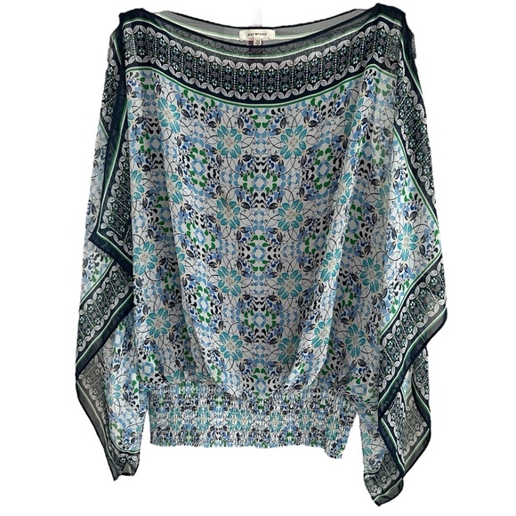 Max Studio Blue Green Geometric Print Slit Side Draped Sleeveless - Picture 1 of 6
